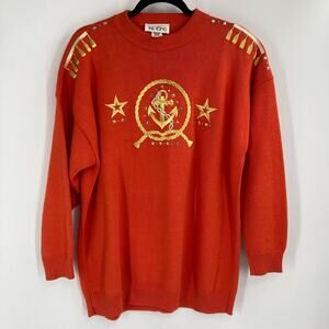 Vintage the Icing Orange Gold Nautical Star Crewneck Sweater Size XL USA Made
